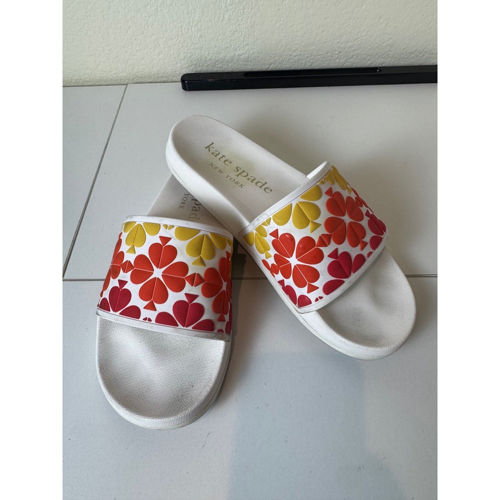 Kate Spade Olympia Slides Women 8 Floral Spade Logo Sandal Designer Resort